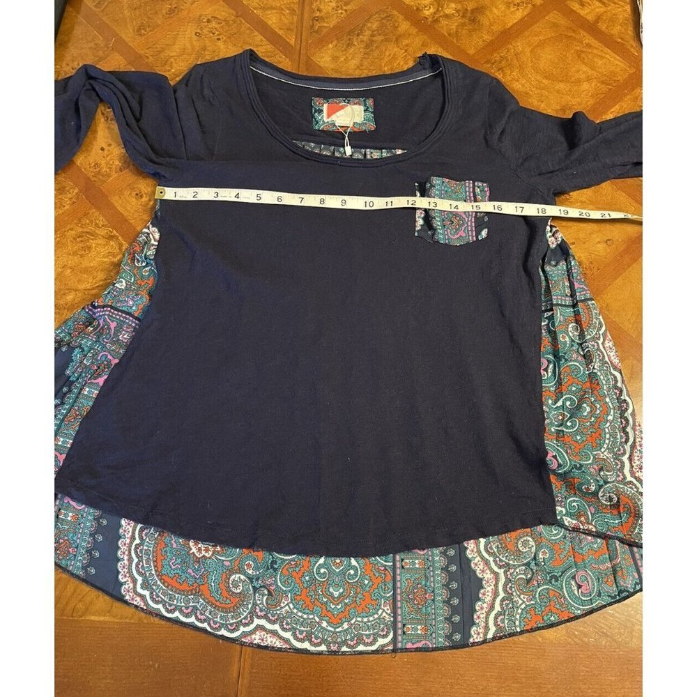 Navy Blue Women's Top with Paisley Accents - Picture 9 of 11